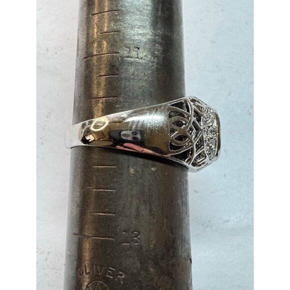 Estate Sterling Silver 925 Ring Black Oval Stone & Clear Accents Size 12, 7g - Picture 7 of 8